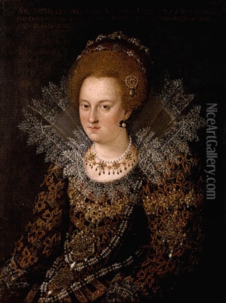 Portrait Of Barbara Sophia, Princess Of Wurtemburg, In A Richly Embroidered And Bejewelled Dress Oil Painting - Hans Von Aachen