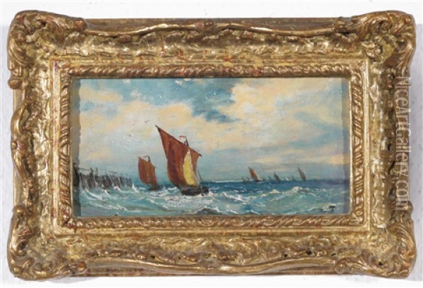 Shipping Off The Coast Oil Painting - Adolphe Ragon