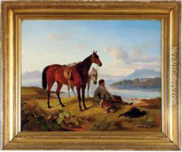 Cavalier Se Reposant Aupres D'un Lac Oil Painting - Edvard Lehmann