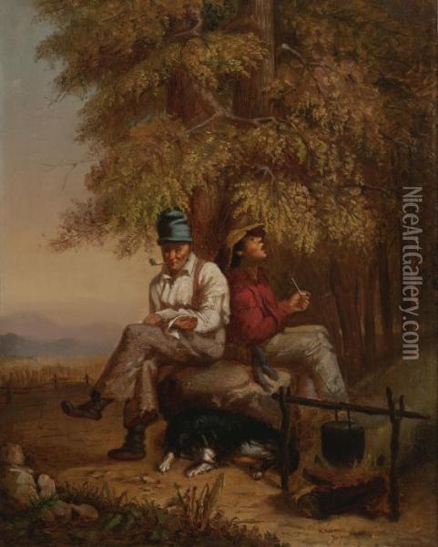 Habitants And Their Dog Oil Painting - William Raphael