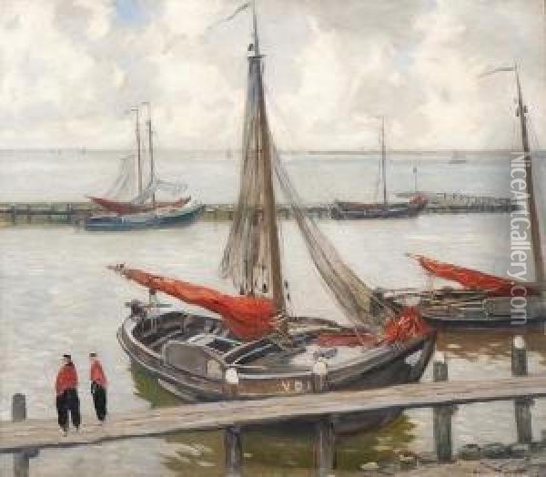 Harbour Of Volendam Oil Painting - Louis Willem Van Soest