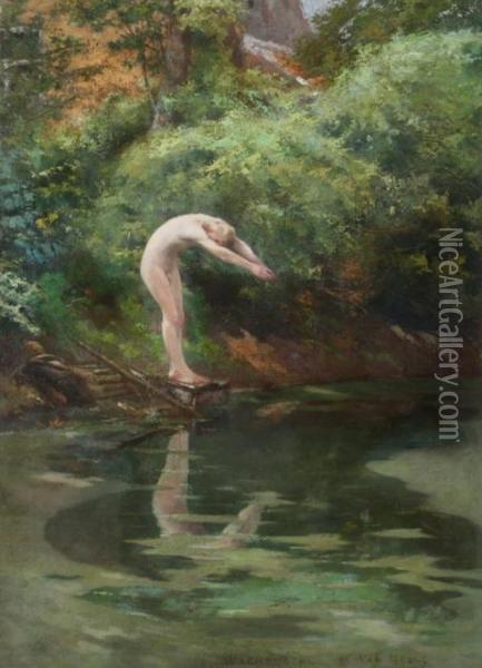 Nude Male Diver Oil Painting - Henri Van Melle