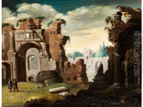 Italienisierende Ruinenlandschaft Oil Painting - Horatius de Hooch