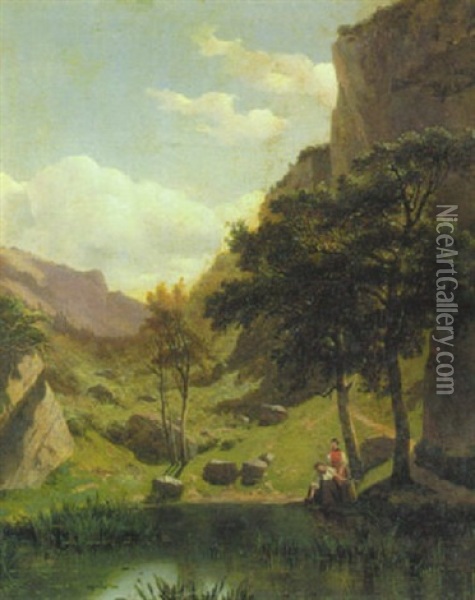 Gebirgssee (bei Meiringen?) Oil Painting - Alexandre Calame