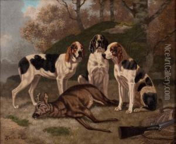 Drei Jagdhunde Mit Ihrer Beute Oil Painting - Georges Emmanuel Oscar Tartarat