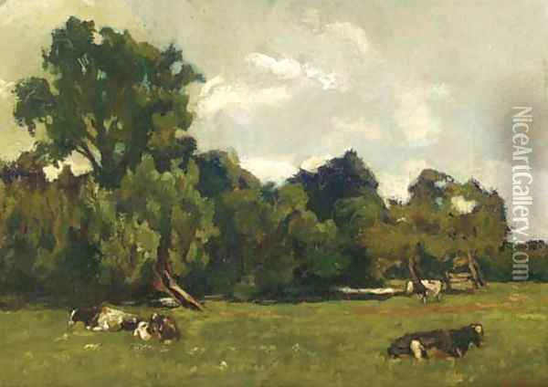 Landschap bij Loosduinen Cows in a meadow by Loosduinen Oil Painting - Willem de Zwart