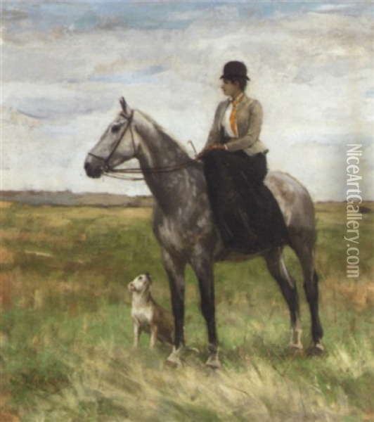 A Lady Side-saddle On A Grey Oil Painting - Arthur Lemon