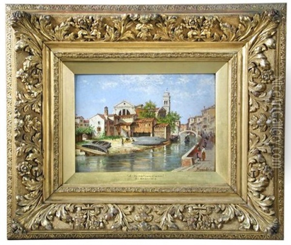 A Venetian Canal; And Gardens In Florence (pair) Oil Painting - Antonietta Brandeis