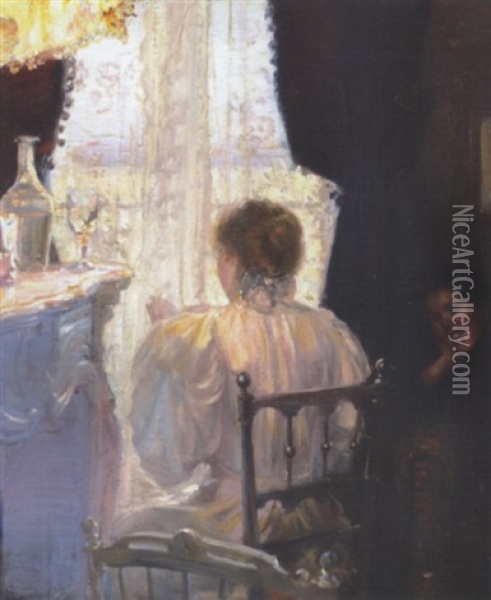 Interior Med To Unge Kvinder Oil Painting - Paul Trepka Bloch