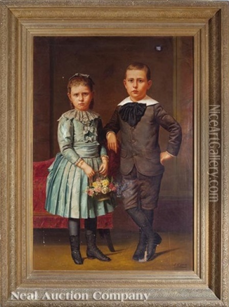 Portrait Of Louise Lulu M'liss Rolling (1886-1919) And James Henry Rolling (1885-1968) Oil Painting - John Genin