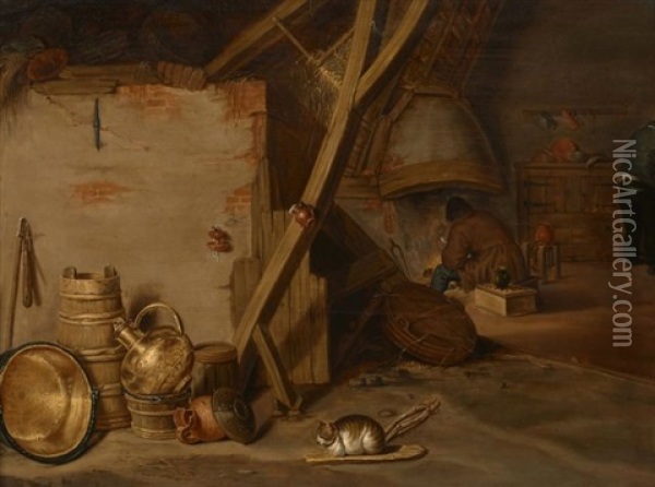 Interieur Rustique Aux Cuivres Oil Painting - Franz (Francois) Ryckhals