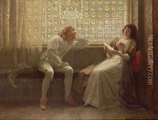 And then, the lover sighing like furnace, with a woeful ballad made to his mistress eyebrow, Act II, Scene VII from 'As You Like It, by William Shakespeare 1564-1616, 1883 Oil Painting - Charles C. Seton