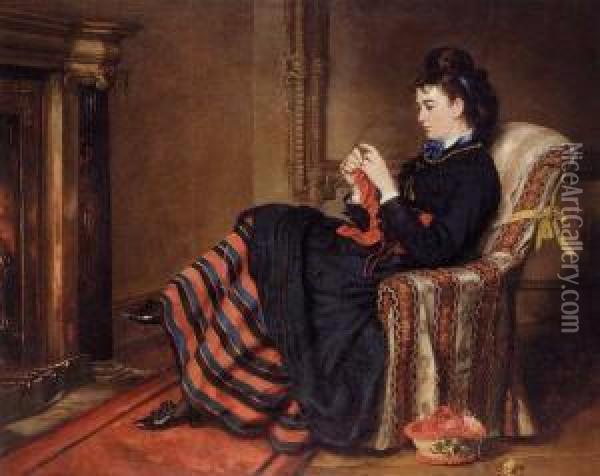 Knitting A Stocking Oil Painting - Sir Francis Grant