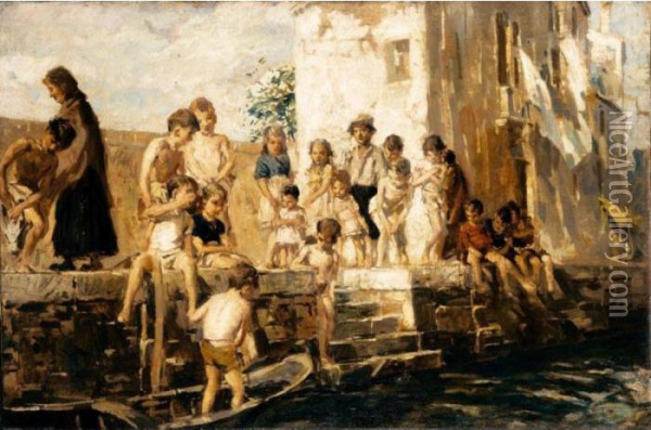 Pomeriggio Lungo Il Canale Oil Painting - Ettore Tito