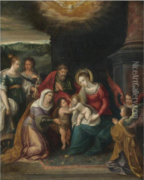 The Holy Family With The Infant 
Saint John The Baptist And Saintselizabeth, Catherine Of Alexandria And 
Mary Magadelene Oil Painting - Frans II Francken