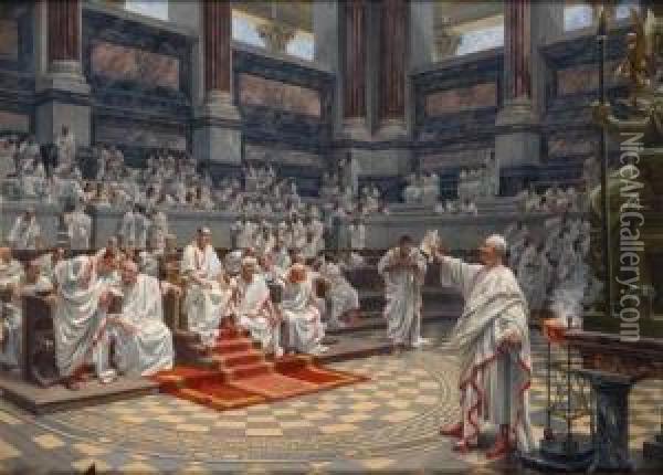 Ciceros Rede Gegen Catilina Im Romischen Senat Oil Painting - Hans W. Schmidt