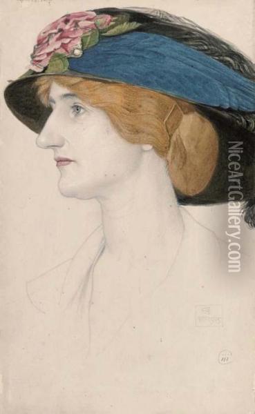 The Blue Feathered Hat Oil Painting - Joseph Edward Southall