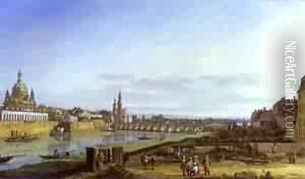 Dresden From The Right Bank Of The Elbe Above The Augustus Bridge 1750 Oil Painting - Bernardo Bellotto