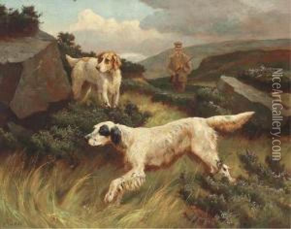 Setters On The Point Oil Painting - Alfred Duke