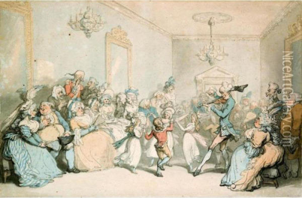 The Children's Dancing Lesson Oil Painting - Thomas Rowlandson