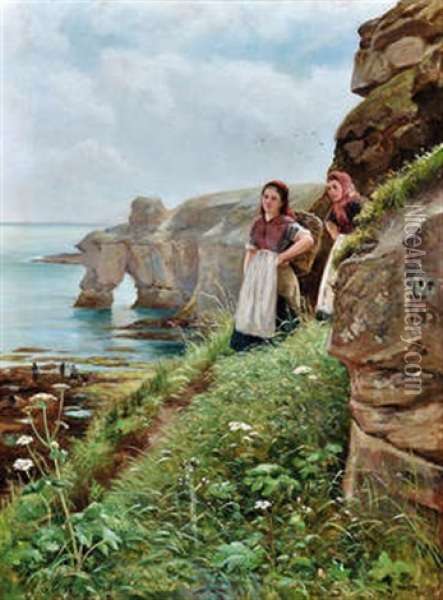 The Way Down The Cliffs Oil Painting - Robert Jobling