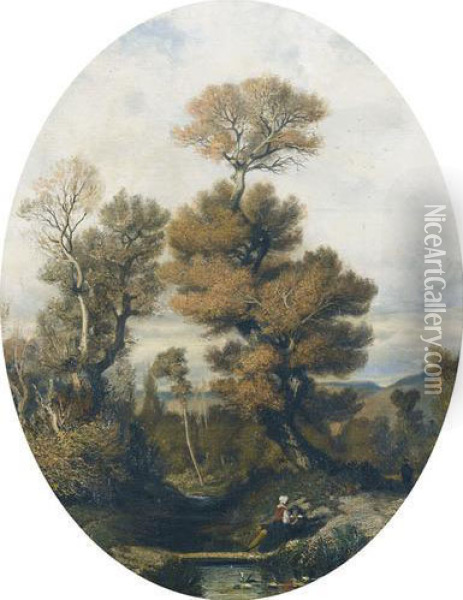 Herbstliche Bachlandschaft Mit Rastendem Paar Oil Painting - Edouard Auguste Imer