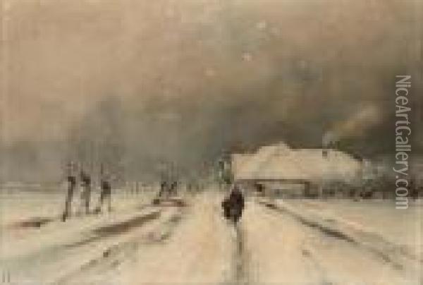 On A Snow Covered Path Oil Painting - Louis Apol