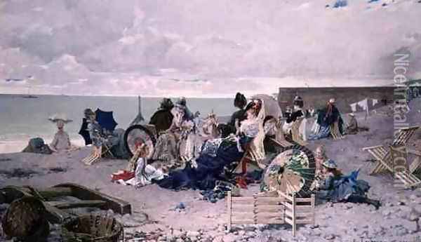 Beach at Yport, 1878 Oil Painting - Edouard Toudouze