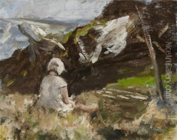 Drying Washing Oil Painting - Robert Gemmell Hutchison