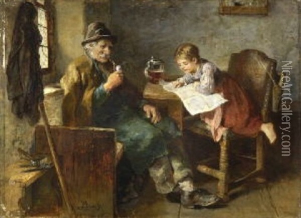 Lekture Oil Painting - Wilhelm Marc