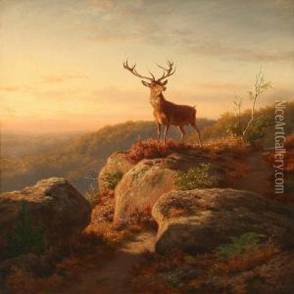 En Kronhjort. 
Landskabet Fra Jylland Oil Painting - Carl Henrik Bogh