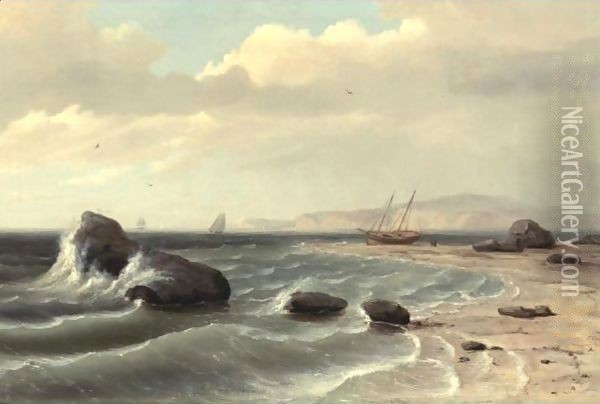 An American Shore Scene Oil Painting - Thomas Birch