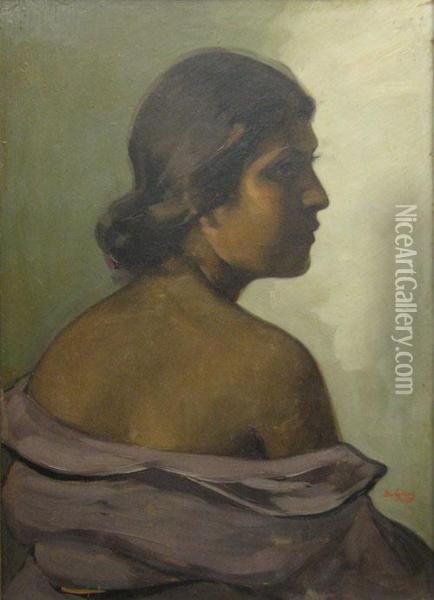 Femeie In Profil Oil Painting - Petru Bulgaras
