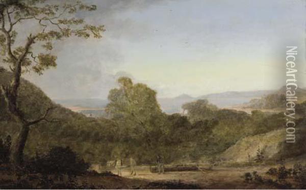 Briton Ferry In Glamorganshire, Looking Towards The Mumbles Oil Painting - Anthony Devis