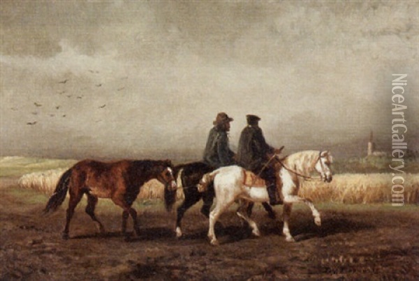 Horse Riders On A Field Oil Painting - Dirk Van Lokhorst