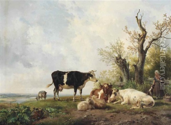 A Shepherdess With Her Flock Oil Painting - Hendrik van de Sande Bakhuyzen