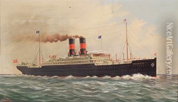 The "s.s. Frederick Viii" Of The Scandinavian American Line In Calm Seas Oil Painting - Ferdinand Worms