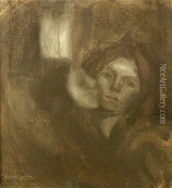 Fillette Embrassant Sa Mere Oil Painting - Eugene Carriere