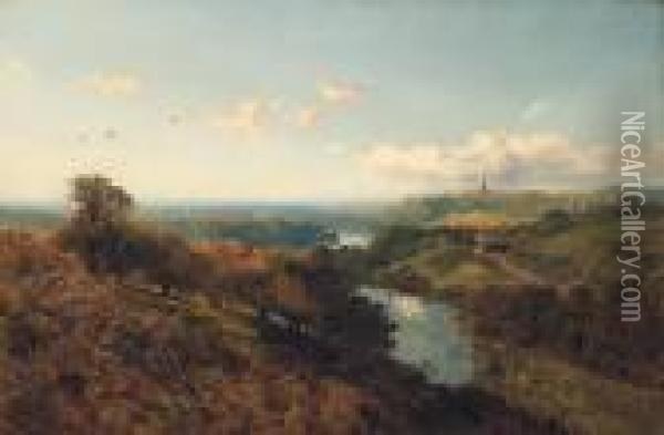 On The Medway, Sussex Oil Painting - Edmund John Niemann, Snr.