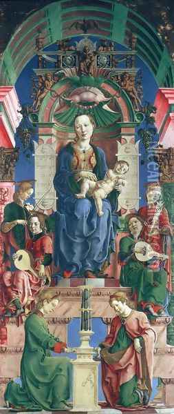 Madonna with the Child Enthroned (panel from the Roverella Polyptych) 1474 Oil Painting - Cosme Tura