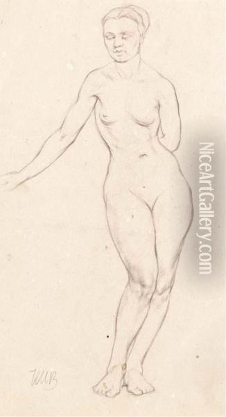 Standing Female Nude Oil Painting - Kuzma Sergievitch Petrov-Vodkin