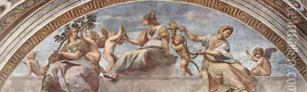 Stanza della Segnatura in the Vatican for Pope Julius II, scene allegory of virtue Oil Painting - Raphael