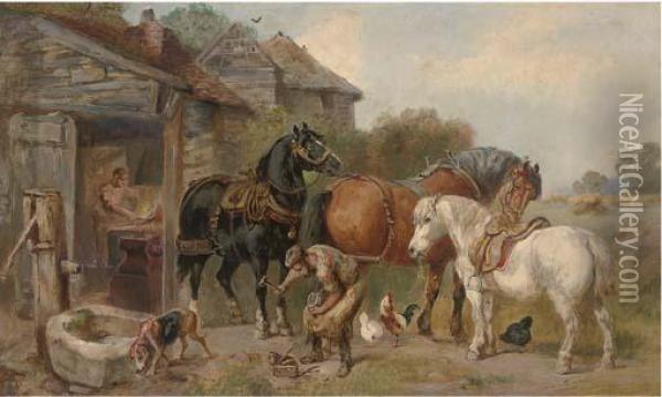 At The Farriers Oil Painting - John Sargent Noble