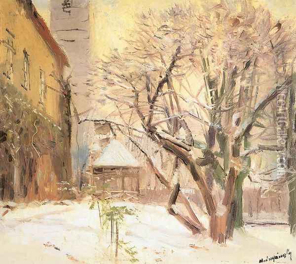 Courtyard in Winter after 1910 Oil Painting - Laszlo Mednyanszky