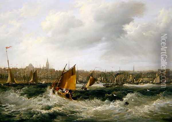 Liverpool, Lancashire from the River Mersey and New Brighton, 1838 Oil Painting - Frederick Calvert