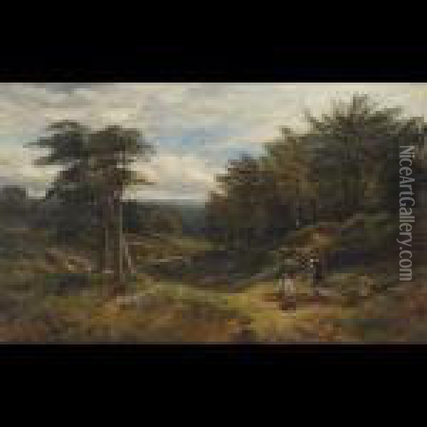 Shepherd Family Guarding The Flock From The Hills Oil Painting - Alfred Augustus Glendening
