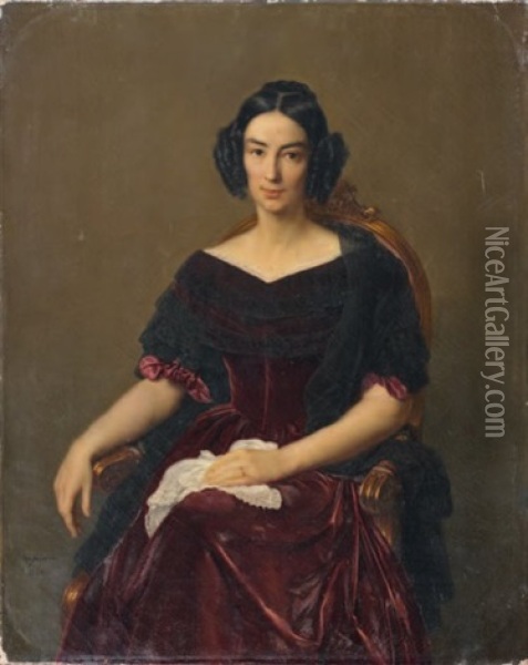 Portrait De La Comtesse Caroline De Verges Nee Caroline Brochant De Villiers Oil Painting - Francois Louis Dejuinne