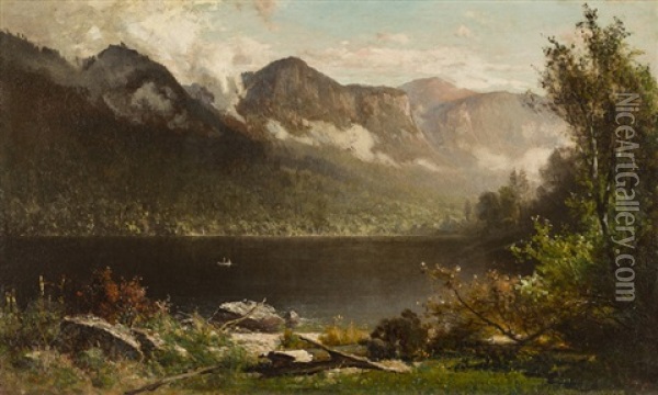 Lake Scene, New Hampshire Oil Painting - Thomas Hill