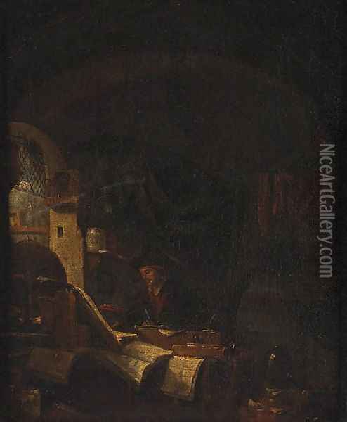 An Alchemist in his Study Oil Painting - Thomas Wyck