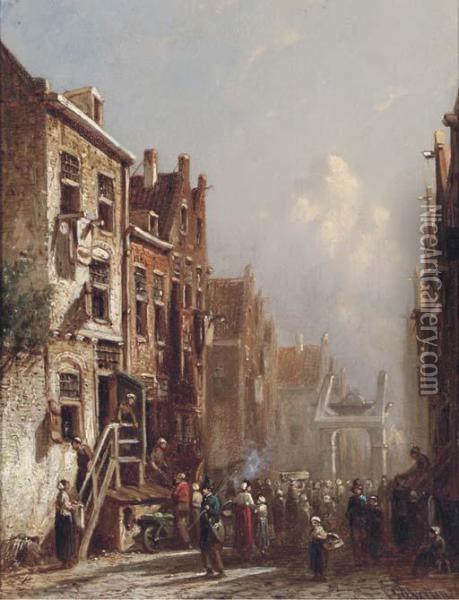 Een Gezigt In De Jodenbuurt: The Jewish Quarter, Amsterdam Oil Painting - Pieter Gerard Vertin